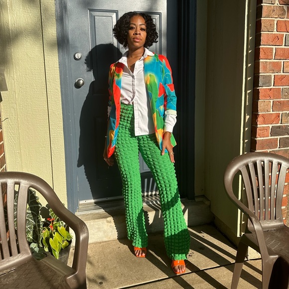 Green Texture Wide Leg Bottoms - Picture 4 of 4